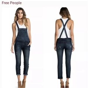 Free People Dark Indigo Denim Overalls